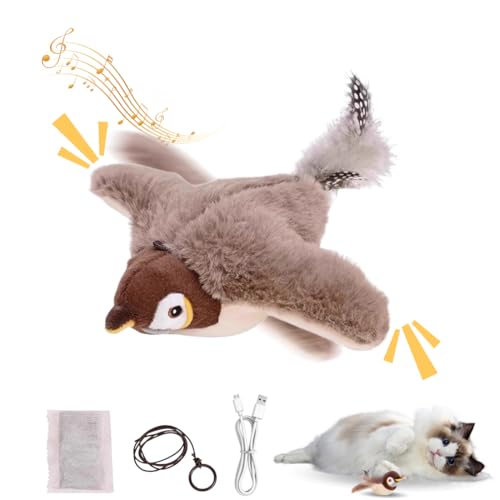 WRQIOO Vogel für Katzen, der sich bewegt, Vogel für Katzen, fliegende Katze, Vogel, fliegt mit Katzengras, wiederaufladbar, Flapping Bird Toy Cat, interaktives Katzenspielzeug, Vogel, der fliegt von WRQIOO