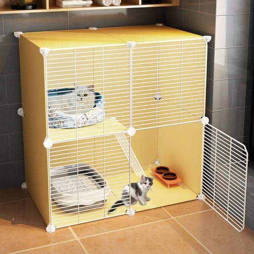 WRYsqbhjyb Katzengehege mit Katzenbett/Hängematte/Katzennapf, Catio-Katzengehege im Freien, Käfighaus, Katzenvilla, Katzenkäfige für Hauskatzen für 1–3 Katzen (Size : 28.3x14.5x28.3in) von WRYsqbhjyb