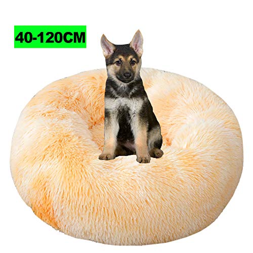 Deluxe Haustierbett, Katzenbett Flauschig Rundes Plüsch Hundehaus Welpen Kissen Donut warme weiche Bequeme Hundehütte, Katzen Kissen, Katzenbett, Körbchen Hund 80CM A Gelb von WSGJHB