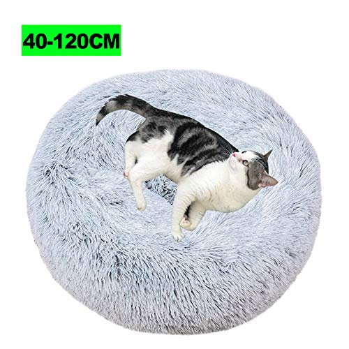 Deluxe Haustierbett, Katzenbett Flauschig Rundes Plüsch Hundehaus Welpen Kissen Donut warme weiche Bequeme Hundehütte, Katzen Kissen, Katzenbett, Körbchen Hund 80CM B Grau von WSGJHB