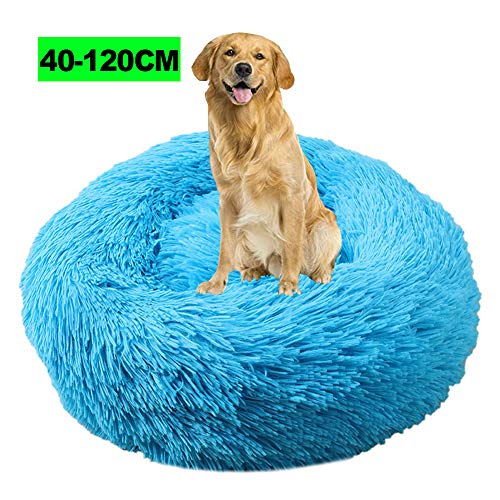 Deluxe Haustierbett, Katzenbett Flauschig Rundes Plüsch Hundehaus Welpen Kissen Donut warme weiche Bequeme Hundehütte, Katzen Kissen, Katzenbett, Körbchen Hund 80CM Blau von WSGJHB