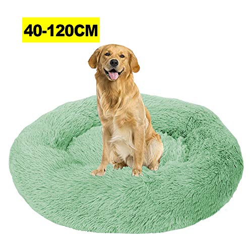 Deluxe Haustierbett, Katzenbett Flauschig Rundes Plüsch Hundehaus Welpen Kissen Donut warme weiche Bequeme Hundehütte, Katzen Kissen, Katzenbett, Körbchen Hund 80CM Fruchtgrün von WSGJHB