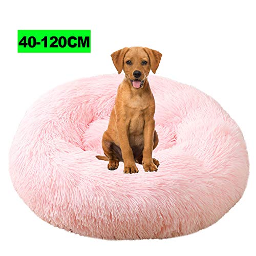 Deluxe Haustierbett, Katzenbett Flauschig Rundes Plüsch Hundehaus Welpen Kissen Donut warme weiche Bequeme Hundehütte, Katzen Kissen, Katzenbett, Körbchen Hund 80CM Hellrosa von WSGJHB