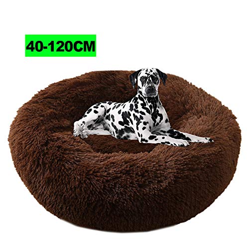 Deluxe Haustierbett, Katzenbett Flauschig Rundes Plüsch Hundehaus Welpen Kissen Donut warme weiche Bequeme Hundehütte, Katzen Kissen, Katzenbett, Körbchen Hund 80CM Tiefer Kaffee von WSGJHB