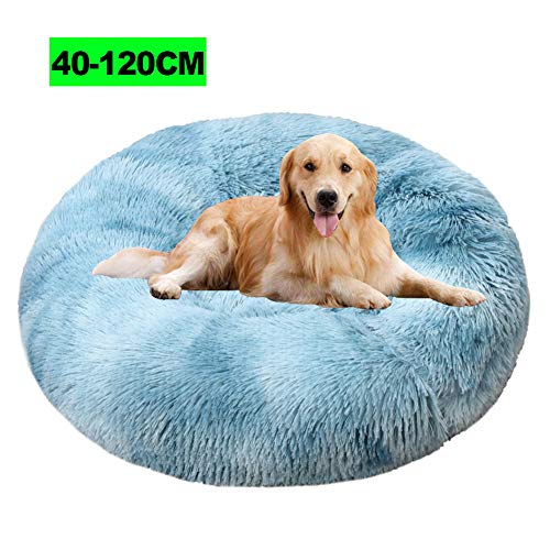 Deluxe Haustierbett, Tierbett Hundesofa Katzensofa Kissen, Donut-Kuschelnest Warmes weiches Plüsch Hundekatzenkissen mit Rutschfestem Boden für große Katzen Hund Haustiere 120CM A Dunstblau von WSGJHB