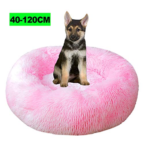 Deluxe Haustierbett, Tierbett Hundesofa Katzensofa Kissen, Donut-Kuschelnest Warmes weiches Plüsch Hundekatzenkissen mit Rutschfestem Boden für große Katzen Hund Haustiere 120CM A Pulver von WSGJHB