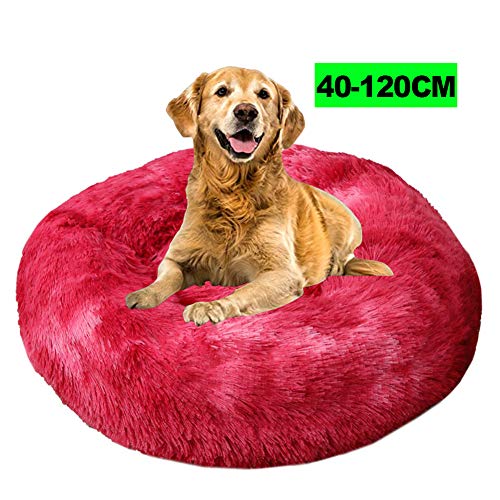 Deluxe Haustierbett, Tierbett Hundesofa Katzensofa Kissen, Donut-Kuschelnest Warmes weiches Plüsch Hundekatzenkissen mit Rutschfestem Boden für große Katzen Hund Haustiere 120CM A Weinrot von WSGJHB