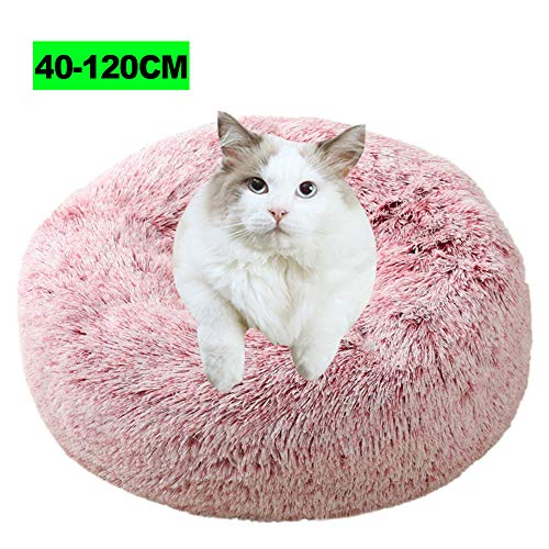 Deluxe Haustierbett, Tierbett Hundesofa Katzensofa Kissen, Donut-Kuschelnest Warmes weiches Plüsch Hundekatzenkissen mit Rutschfestem Boden für große Katzen Hund Haustiere 120CM B Rose von WSGJHB