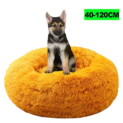 Deluxe Haustierbett, Tierbett Hundesofa Katzensofa Kissen, Donut-Kuschelnest Warmes weiches Plüsch Hundekatzenkissen mit Rutschfestem Boden für große Katzen Hund Haustiere 120CM Gold von WSGJHB