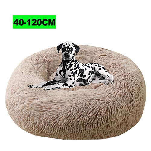 Deluxe Haustierbett, Tierbett Hundesofa Katzensofa Kissen, Donut-Kuschelnest Warmes weiches Plüsch Hundekatzenkissen mit Rutschfestem Boden für große Katzen Hund Haustiere 120CM Khaki von WSGJHB