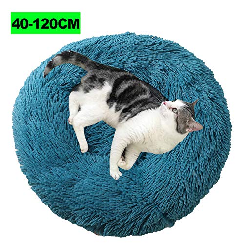 Deluxe Haustierbett, Tierbett Hundesofa Katzensofa Kissen, Donut-Kuschelnest Warmes weiches Plüsch Hundekatzenkissen mit Rutschfestem Boden für kleine, mittelgroße Haustiere 120CM Cyanblau von WSGJHB