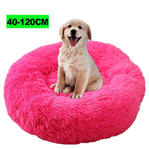 Deluxe Haustierbett, Tierbett Hundesofa Katzensofa Kissen, Donut-Kuschelnest Warmes weiches Plüsch Hundekatzenkissen mit Rutschfestem Boden für kleine, mittelgroße Haustiere 120CM Rosenrot von WSGJHB