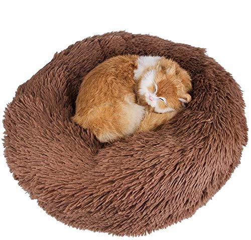 Deluxe-haustierbett,Donut Cuddler Hundebett Hundekissen Für Hund Katzen,Selbstwärmende Runde Atmungsaktiv Flauschige Haustierbett Für Kleine,mittelgroße,große Hunde,Braun,100cm(40inch) von WSGJHB