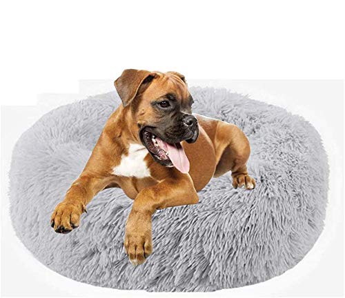 Deluxe-haustierbett,Donut Cuddler Hundebett Hundekissen Für Hund Katzen,Selbstwärmende Runde Atmungsaktiv Flauschige Haustierbett Für Kleine,mittelgroße,große Hunde,Lightgray,120cm(48inch) von WSGJHB