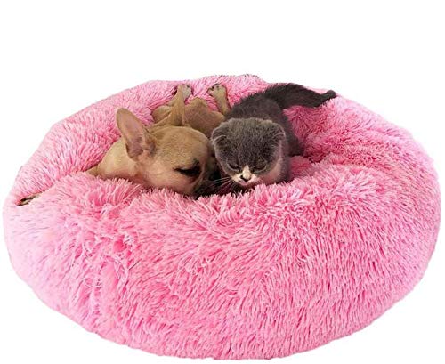 Deluxe-haustierbett,Donut Cuddler Hundebett Hundekissen Für Hund Katzen,Selbstwärmende Runde Atmungsaktiv Flauschige Haustierbett Für Kleine,mittelgroße,große Hunde,Rosa,100cm(40inch) von WSGJHB