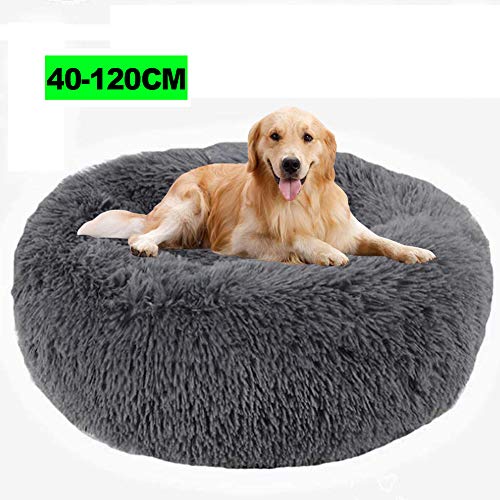 Flauschiges Hundebett, Deluxe haustierbett für Mittelgroßen Große Hund und Katzen Donut Warmes Kissen Oder Rundes Körbchen Hundekissen mit Weichen Plüsch 100CM Dunkelgrau von WSGJHB