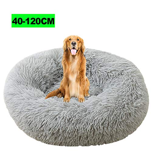 Flauschiges Hundebett, Deluxe haustierbett für Mittelgroßen Hund und Katzen Donut Warmes Kissen Oder Rundes Körbchen Hundekissen mit Weichen Plüsch 100CM Hellgrau von WSGJHB