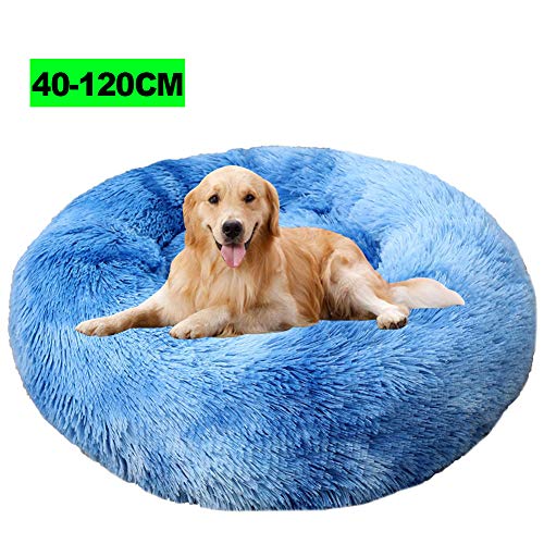 WSGJHB Deluxe-Haustierbett, Hundebett mit kuscheligem Plüsch Donut Cuddler Hundebett Katzenbett, Mittelgroße Hunde Flauschig Weich Atmungsaktiv für Katzen Hund 100CM A Saphir von WSGJHB