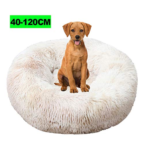 WSGJHB Deluxe Haustierbett, Katzenbett Flauschiges Hundesofa Katzensofa Kissen Rundes Plüsch Hundekissen Haustierbett in Doughnut-Form für extra große Hunde 120CM A Reis braun von WSGJHB