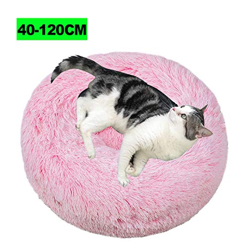 WSGJHB Deluxe Haustierbett, Katzenbett Flauschiges Hundesofa Katzensofa Kissen Rundes Plüsch Hundekissen Haustierbett in Doughnut-Form für extra große Hunde 120CM B Rosa von WSGJHB