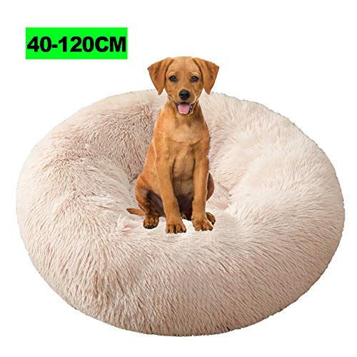 WSGJHB Deluxe Haustierbett, Katzenbett Flauschiges Hundesofa Katzensofa Kissen Rundes Plüsch Hundekissen Haustierbett in Doughnut-Form für extra große Hunde 120CM Reis von WSGJHB