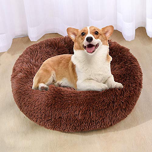 WSGJHB Deluxe Haustierbett Rundes Flauschiges Hundebett Donut Körbchen Hund Haustiernest Katzenbett Hundesofa Katzensofa Kissen Weich Waschbar Für Katzen Hunde,Dunkelbraun,100cm von WSGJHB