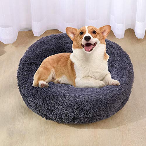 WSGJHB Deluxe Haustierbett Rundes Flauschiges Hundebett Donut Körbchen Hund Haustiernest Katzenbett Hundesofa Katzensofa Kissen Weich Waschbar Für Katzen Hunde,Dunkelgrau,100cm von WSGJHB