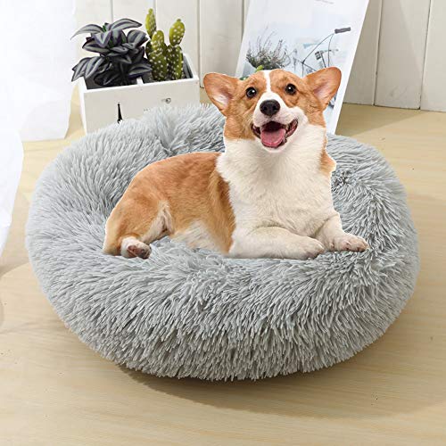 WSGJHB Deluxe Haustierbett Rundes Flauschiges Hundebett Donut Körbchen Hund Haustiernest Katzenbett Hundesofa Katzensofa Kissen Weich Waschbar Für Katzen Hunde,Hellgrau,100cm von WSGJHB