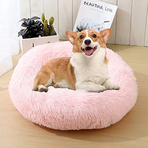 WSGJHB Deluxe Haustierbett Rundes Flauschiges Hundebett Donut Körbchen Hund Haustiernest Katzenbett Hundesofa Katzensofa Kissen Weich Waschbar Für Katzen Hunde,Hellrosa,100cm von WSGJHB