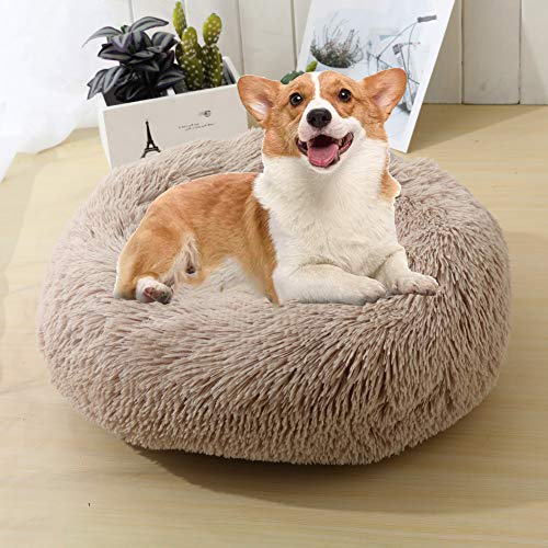 WSGJHB Deluxe Haustierbett Rundes Flauschiges Hundebett Donut Körbchen Hund Haustiernest Katzenbett Hundesofa Katzensofa Kissen Weich Waschbar Für Katzen Hunde,Khaki,110cm von WSGJHB