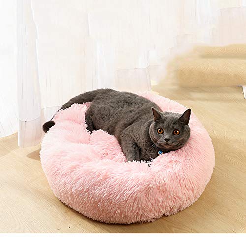 WSGJHB Deluxe Haustierbett Rundes Flauschiges Hundebett Donut Körbchen Hund Haustiernest Katzenbett Hundesofa Katzensofa Kissen Weich Waschbar Für Katzen Hunde,Lederrosa,100cm von WSGJHB