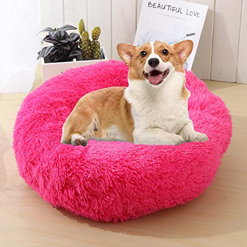 WSGJHB Deluxe Haustierbett Rundes Flauschiges Hundebett Donut Körbchen Hund Haustiernest Katzenbett Hundesofa Katzensofa Kissen Weich Waschbar Für Katzen Hunde,Rosenrot,100cm von WSGJHB