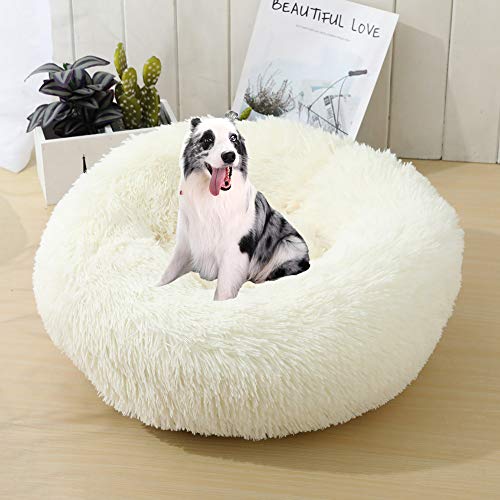 WSGJHB Deluxe Haustierbett Rundes Flauschiges Hundebett Donut Körbchen Hund Haustiernest Katzenbett Hundesofa Katzensofa Kissen Weich Waschbar Für Katzen Hunde,Weiß,100cm von WSGJHB