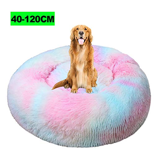 WSGJHB Deluxe Hundebett, Flauschiges Sofa Hundekissen Katzenbett Rundes Plüsch Haustierbett in Doughnut-Form für große und extra große Hunde 110CM A Farbpulver von WSGJHB