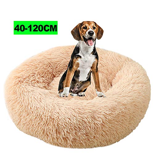 WSGJHB Deluxe Hundebett, Flauschiges Sofa Hundekissen Katzenbett Rundes Plüsch Haustierbett in Doughnut-Form für große und extra große Hunde 110CM Champagner von WSGJHB