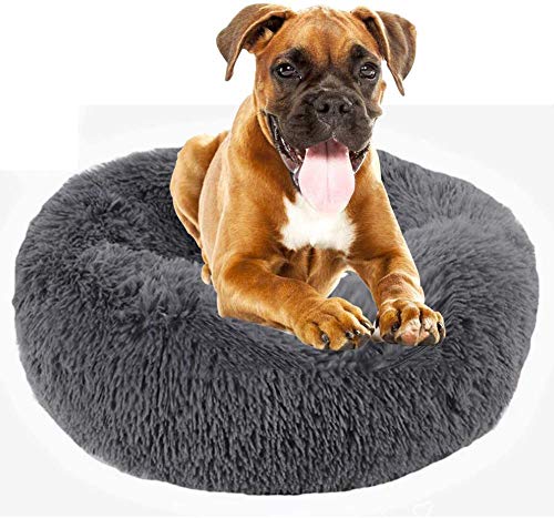 WSGJHB Deluxe-haustierbett,Donut Cuddler Hundebett Hundekissen Für Hund Katzen,Selbstwärmende Runde Atmungsaktiv Flauschige Haustierbett Für Kleine,mittelgroße,große Hunde,Darkgray,100cm(40inch) von WSGJHB