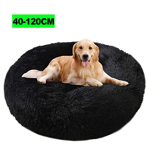 WSGJHB Katzenbett Schöne Tierbett, Flauschiges Hundebett für Klein Hund Bett Haustierbett Plüsch Doughnut-Form Weich Runden Katze Schlafen Bett 80CM Schwarz von WSGJHB