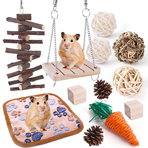 WSNDM 12 Stück Hamster Kauspielzeug, Natürliches hölzernes Hamster Zahn Schleifen Spielzeug, Zahnpflege, Hamster Physiotherapie Spielzeug, Chinchilla-Meerschweinchen-Spielzeugzubehör(12 Stück) von WSNDM