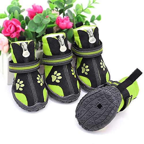 4 stücke Haustier Hund Schuhe wasserdichte Reflektierende Hundestiefel Outdoor Schnee Regen Schuhe Anti-Rutsch Socken Schuhe for mittelgroße große Hunde Husky Hundestiefel (Color : Green, Size : 8) von WTAXBH