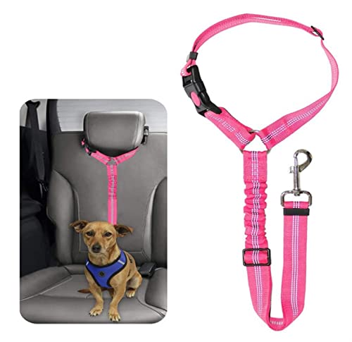 Hunde Sicherheitsgurt fürs Auto Haustier liefert Autositz Gürtel Hundegurt Sicherheitsgurt Hundeleine Fahrzeuggürtel Einstellbare Dämpfung Elastisches reflektierendes Sicherheitsseil ( Color : Pink ) von WTAXBH