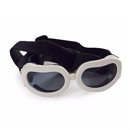 Hunde Sonnenbrille Haustierhund Sonnenbrille for kleine Hund Pet Welpe Katze Schutzbrille wasserdichte Windschutzschutz Uv. Brille Haustier liefert Accessoires (Color : White, Size : Adjustable) von WTAXBH