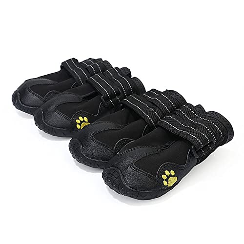 Hundestiefel wasserdichte Hundeschuhe Hundeschuhe mit reflektierender robuster rutschfeste Sohle und rutschfeste Outdoor große Hundeschuhe 4 stücke Hundestiefel (Color : Black, Size : Size 2) von WTAXBH