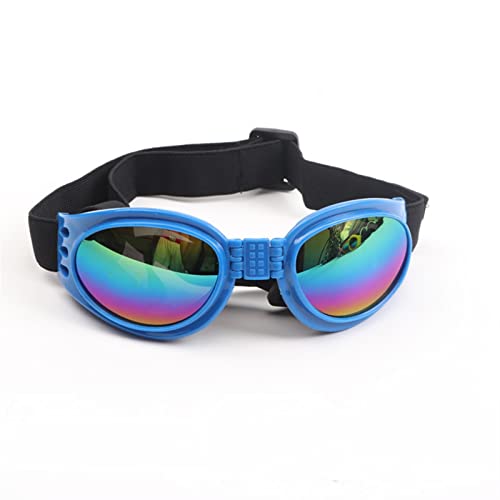 WTAXBH Hunde Sonnenbrille Verstellbare gepolsterte Hunde Sonnenbrille Brille zusammenklappbare Haustierzubehör for mittlere Hunde Motorradgläser (Color : Blue, Size : 18-34cm) von WTAXBH