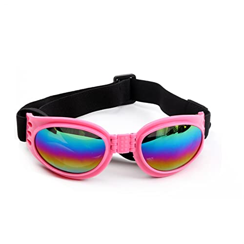 WTAXBH Hunde Sonnenbrille Verstellbare gepolsterte Hunde Sonnenbrille Brille zusammenklappbare Haustierzubehör for mittlere Hunde Motorradgläser (Color : Pink, Size : 18-34cm) von WTAXBH