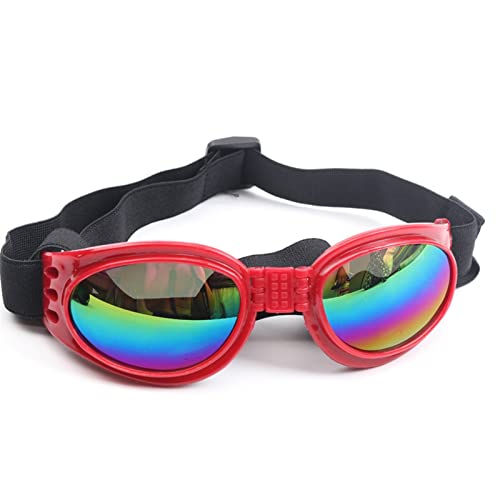 WTAXBH Hunde Sonnenbrille Verstellbare gepolsterte Hunde Sonnenbrille Brille zusammenklappbare Haustierzubehör for mittlere Hunde Motorradgläser (Color : Red, Size : 18-34cm) von WTAXBH