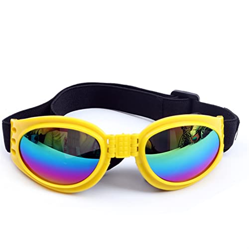 WTAXBH Hunde Sonnenbrille Verstellbare gepolsterte Hunde Sonnenbrille Brille zusammenklappbare Haustierzubehör for mittlere Hunde Motorradgläser (Color : Yellow, Size : 18-34cm) von WTAXBH