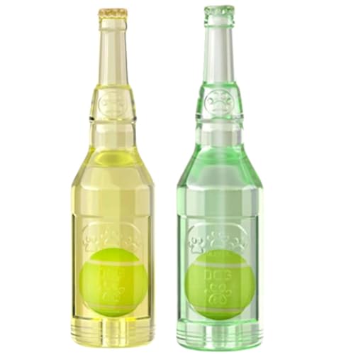 WTGWDA Beer Bottle with Tennis Ball Dog Chew Toy,with Tennis Ball Inside,Crunch and Play Bottle Dog Toy for Aggressive Chewers (G&Y,Large) von WTGWDA