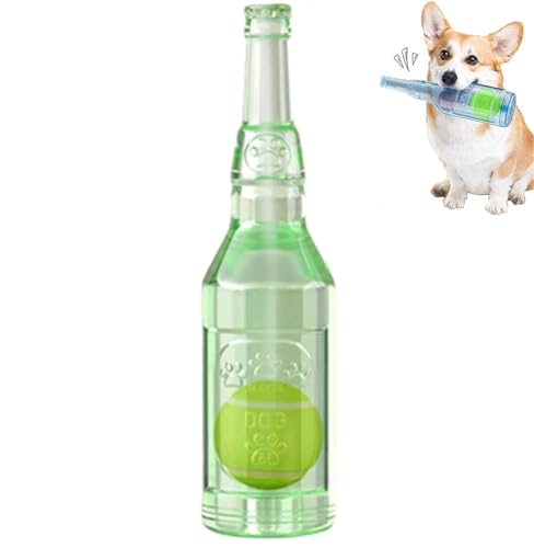 WTGWDA Beer Bottle with Tennis Ball Dog Chew Toy,with Tennis Ball Inside,Crunch and Play Bottle Dog Toy for Aggressive Chewers (Green,Large) von WTGWDA