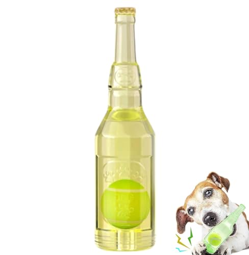 WTGWDA Bierflasche Mit Tennisball Hundekauspielzeug, Mit Tennisball Im Inneren, Crunch- Und Spielflasche Hundespielzeug Für Aggressive Kauer (Gelb,Groß) von WTGWDA