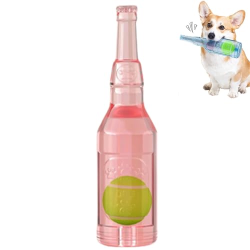 WTGWDA Bierflasche Mit Tennisball Hundekauspielzeug, Mit Tennisball Im Inneren, Crunch- Und Spielflasche Hundespielzeug Für Aggressive Kauer (rot,Groß) von WTGWDA